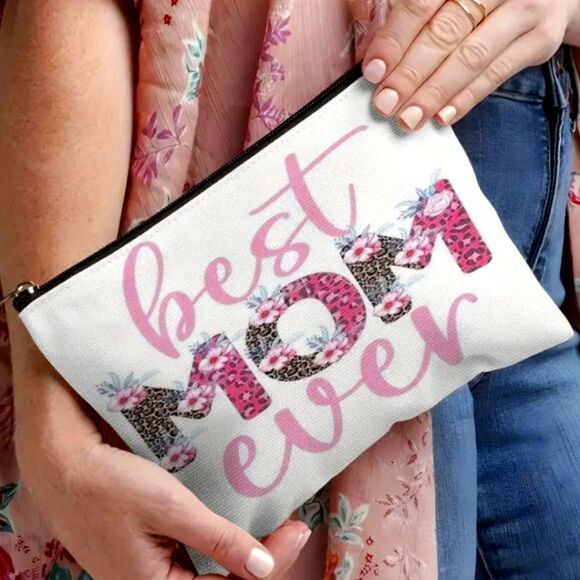 Best MOM Ever Canvas Zippered Makeup Cosmetic Pouch - Picture 1 of 4